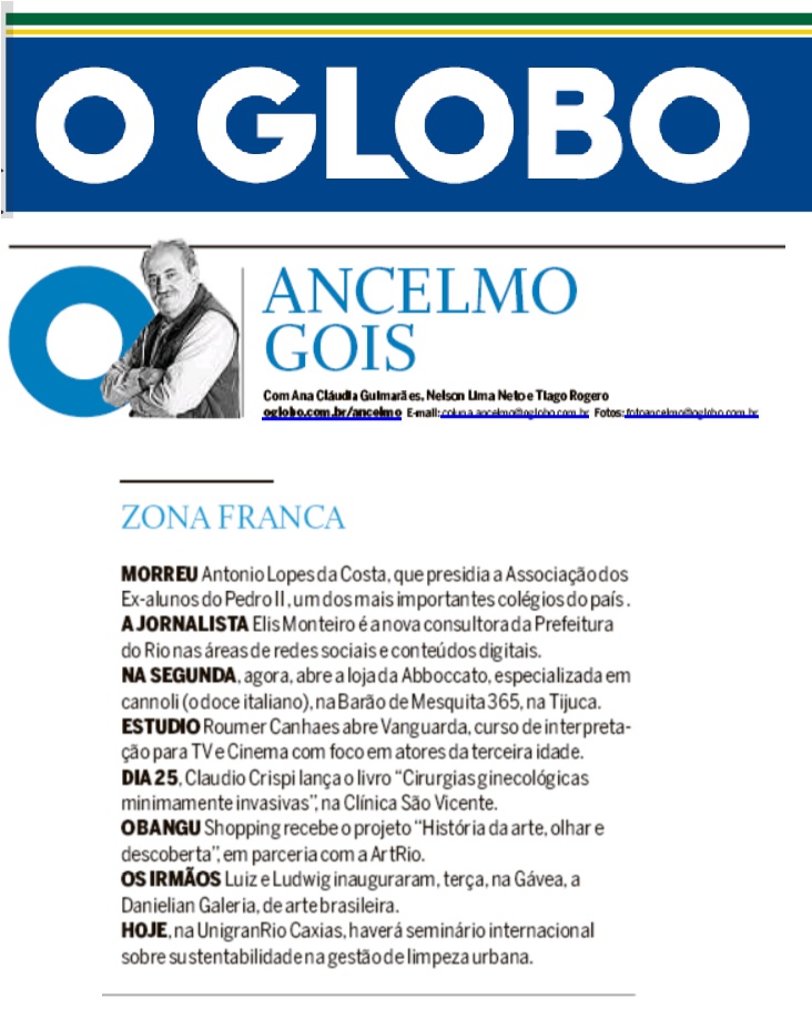 Clipping Danieliean - O Globo - Ancelmo Gois 19-09-19